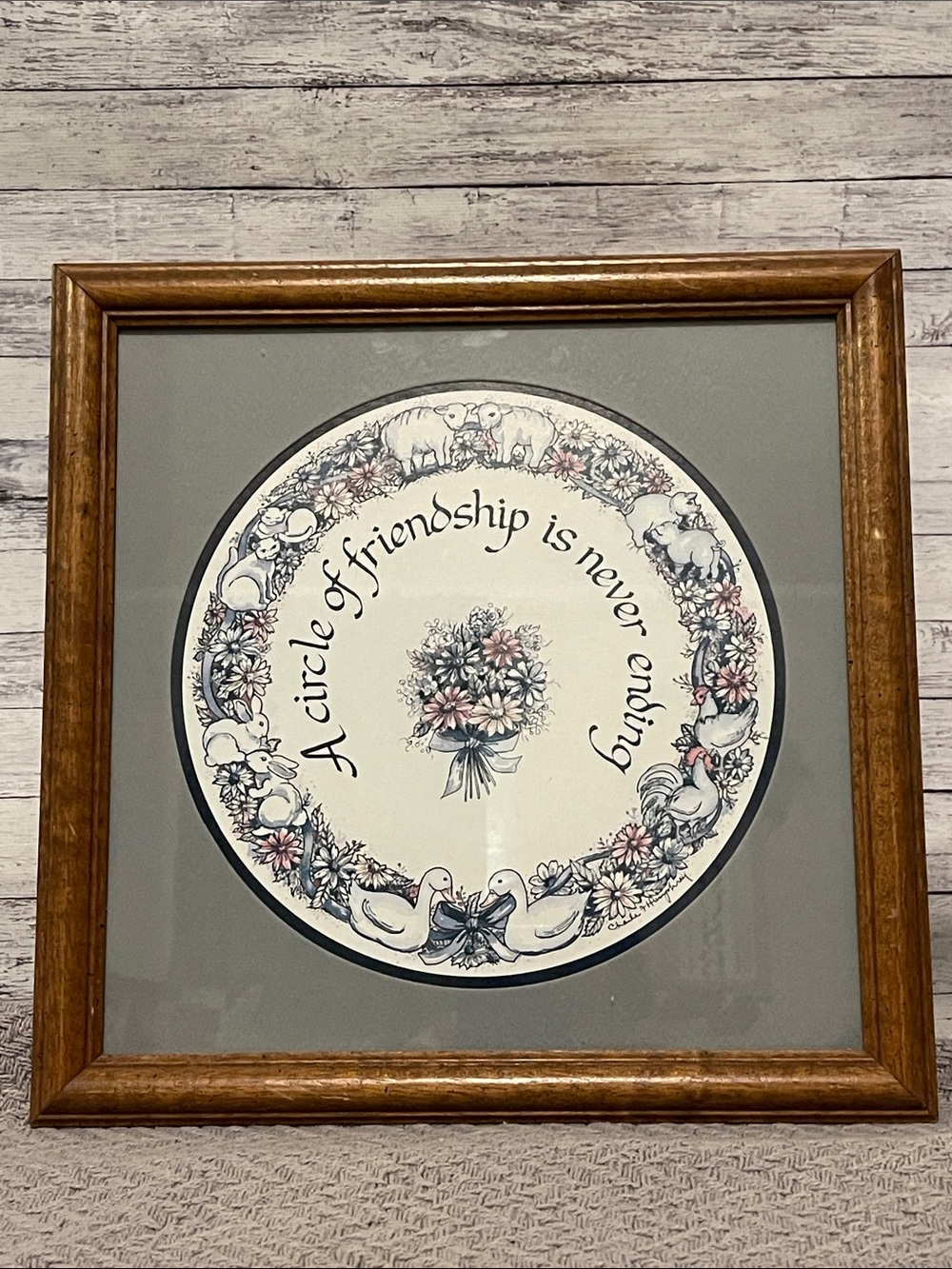 Vintage Charles F Humphrey 14” Goose Framed Art Print Circle of Friends Grandma